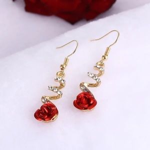 Elegant Rose Rhinestone Dangle Earrings